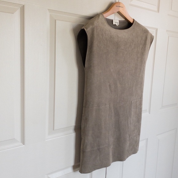 Wilfred Free Aritzia Faux Suede Nori Boxy Mini Dress Tunic Sleeveless Minimalist - Picture 2 of 10